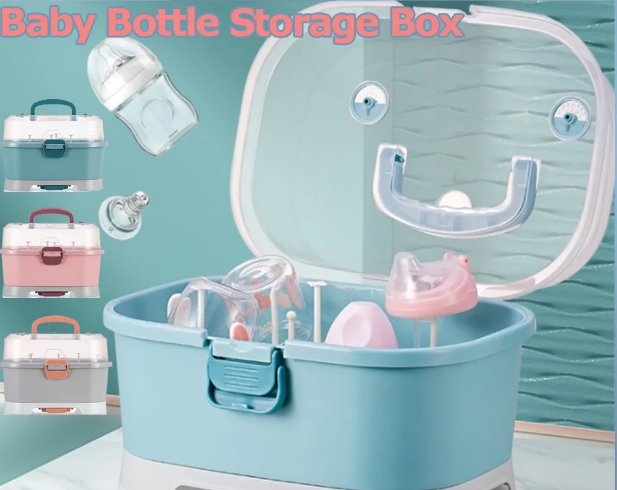 Baby Portable Milk Baby Bottle Storage Box Container Drainer Tableware Rack Dust Proof