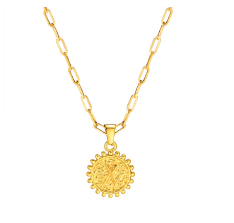 Vnox Initial 14K Gold-Plated Necklace, Round Pendant Adjustable Alphabet Letter Necklace for Women Men