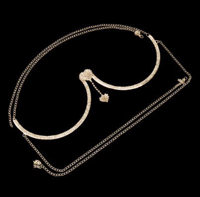 Shiny Rhinestone Chest Bracket Bra Chain Body