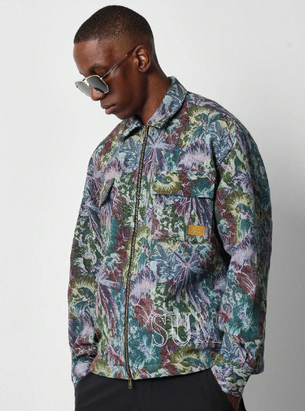 SUMWON Regular Fit Zip Through Shirt With Tapestry Print