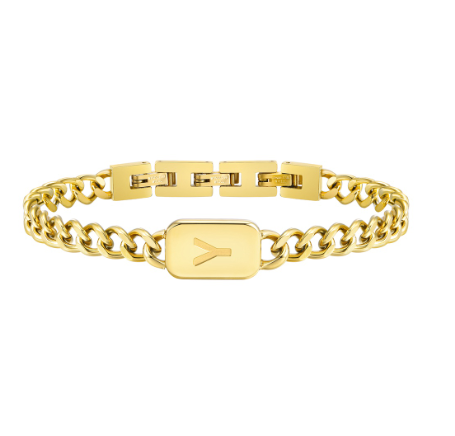 Meaeguet A-Z Initial Bracelet for Men Stainless Steel Cuban Link Chain Gold Bracelet Men Jewelry Gift for Boyfriend Y