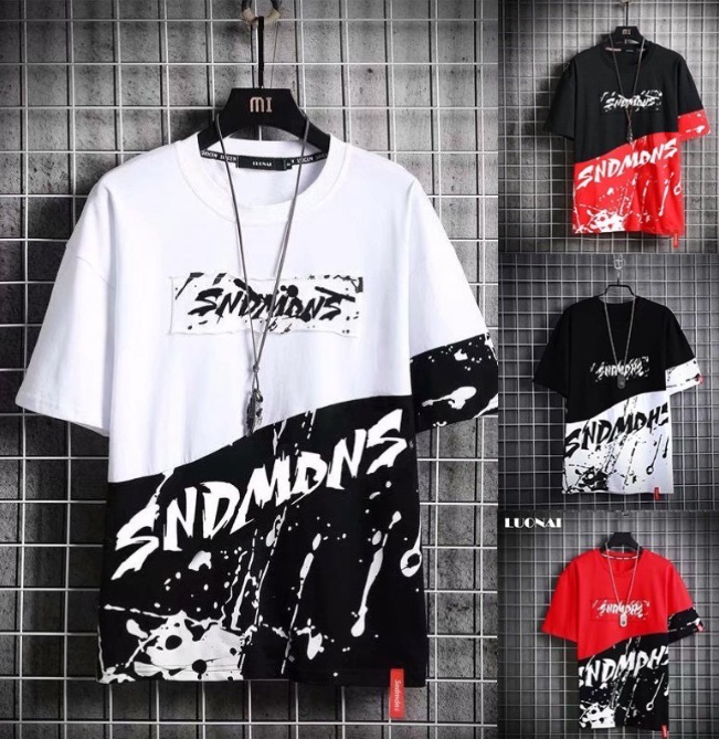 YS Summer Cotton Short Sleeve T-shirt Men's Loose Fashion Brand Men's Half Sleeve Enlarged Top Fashion Brand Short Sleeve Loose Letter T-shirt