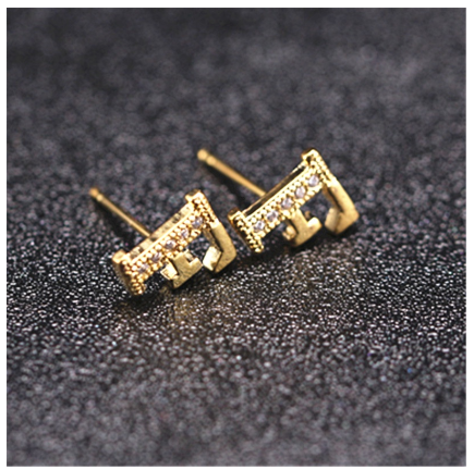 Ins Gold Plated Diamond Earrings Korean letter inlaid Zircon Earrings Fashion Earrings F