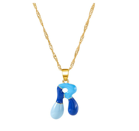 Fashion Simple English Capital A-Z Necklace Colorful 26 Letters Necklaces For Men And Women Jewelry Gifts Drip Oil Summer Letter R