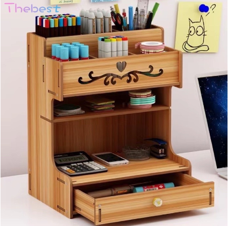 Thebest Wooden Desk Organizer Multi-Functional DIY Pen Holder Box Office Supplies Desk Organizer