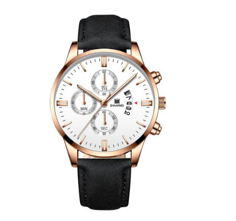 SHAARMS Men Business Leather Strap Quartz Wrist Watch with Date Calendar M0011