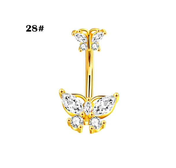 Gold Belly Button Ring with Diamonds and Zirconia Belly Button Clasp Piercing Belly Button Nail