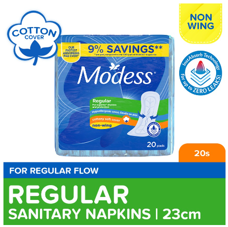 Modess Regular Cottony Soft Non-Wing Sanitary Napkin 20s - Regular Flow, Fast Absorbing Against Leaks
