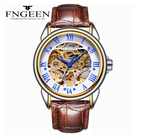 FNGEEN 0009 Men's Automatic Mechanical Watch SILVER GOLD BLUE