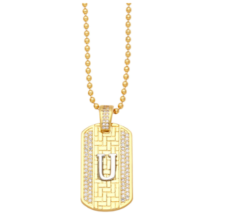 Luxury 18K Gold Plated Stainless Steel Ball Bead Chain 26 Letter Necklace Capital Initial Letter Name Pendant Nameplate Necklace Women U