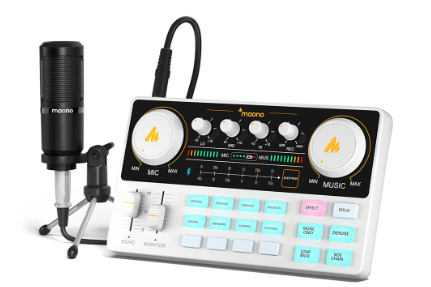 Maono AU-AM200-S1 Professional Sound Card Audio Interface Mixer with 3.5mm Condenser Mic Sound Card Condenser Microphone Set for
