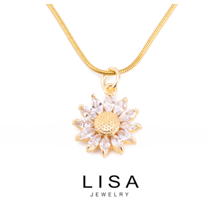 LISA Jewelry 18K Gold Necklace, Flower Shape Necklace Pendant Free Shipping 19n