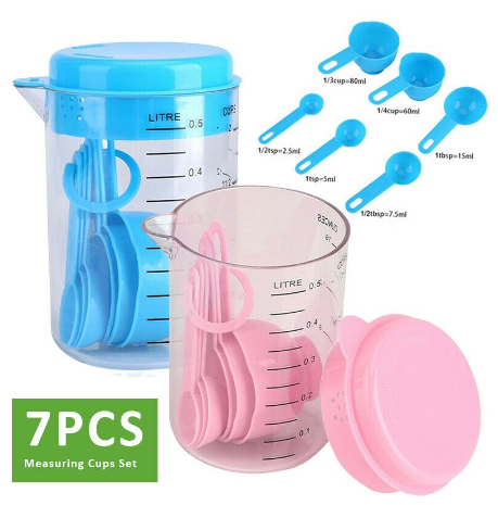 7Pcs/Set Plastic Measuring Cups Measuring Spoons Set Baking Teaspoon Kitchen Tools