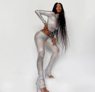 Sexy Women Sliver Long Sleeve Top & High Waist Hollow Trousers Set