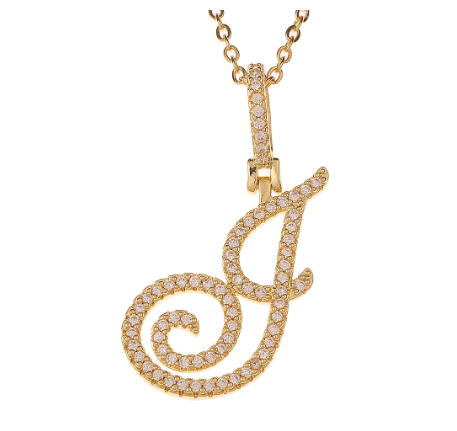 Fashion A-Z Initial Cursive Letters Pendant Necklace For Women Gold Color Shiny Rhinestone Chain Necklace Jewelry Gift J