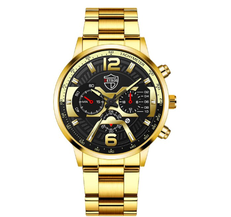 Full Steel Men's Quartz Business Wacthes Mens Stainless Steel Calendar Analog Wrist Watch Relo Ng Kalalakihan STEEL GOLD BLACK