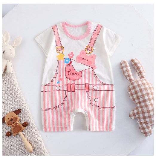 Baby Cotton Jumpsuit Newborn Short-Sleeved Jumpsuit Baby Cartoon Breathable Jumpsuit J5