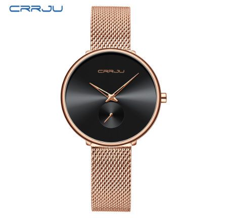 CRRJU Women's Watch Top Luxury Brand Fashion Business Analog Quartz Stainless Steel Waterproof 2165 X ROSEGOLD BLACK