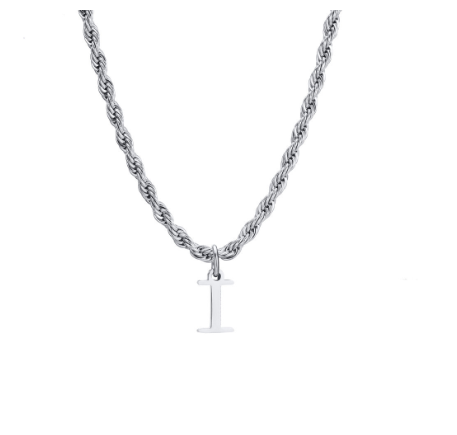 Meaeguet Fashion Letter Necklace A-Z Pendant Necklace for Women Men Stainless Steel Silver Choker Initial Necklace Accessories I