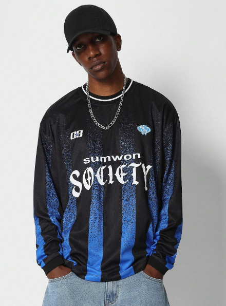 SUMWON Mesh Jersey Tee With Stripe Graphic Print