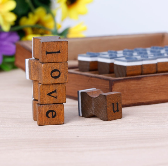 30pcs Retro Alphabet Letter Uppercase Wooden Rubber Stamp Set Craft