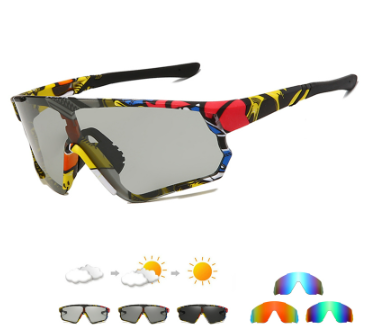 New Printing Polarized Photochromic Outdoor Road Cycling Glasses UV400 Bicycle Sports Sunglasses Men Women Bicycle Eyewear with 2 lenses