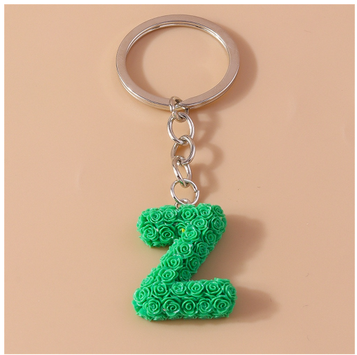 Fashion Rose 26 Letter Keychains Sweet Flower A-Z Alphabet Keyrings For Women Handbag Pendant Ornaments Jewelry Accessories Z
