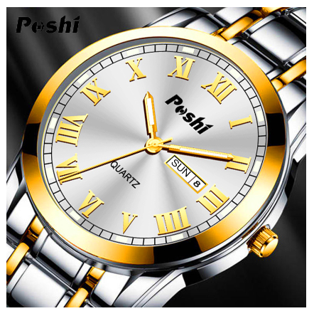 POSHI Top Brand Men's Watches Luxury Full Steel Business Quartz Watch Men Original Waterproof Sport Date Clock 04