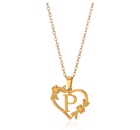 New Personalized Creative Gold Plated Stainless Steel Love Flower Hollow Heart A-Z Letter Necklace Initial Name Pendant Women's P
