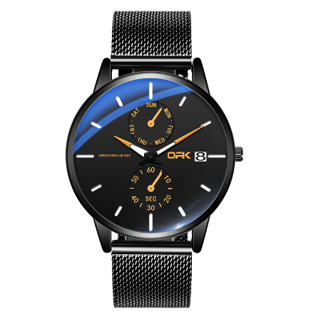 OPK Watch For Men Original Waterproof Digital Sports Wrist Stainless Steel Multi-function Chronograph Ultra-thin Quartz Watch ORANGE DIAL