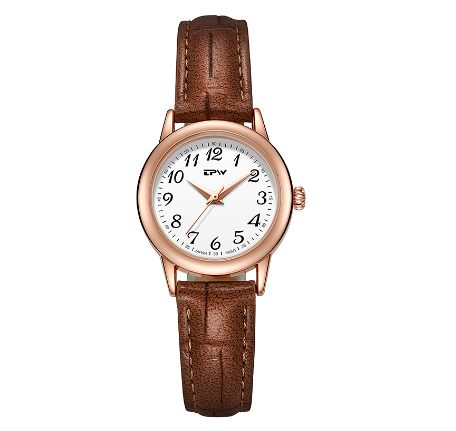 TPW Watch for Women 28mm Small Size Dial Watches Easy Reader Japan Quartz Movement Wrist Watch BROWN GOLD