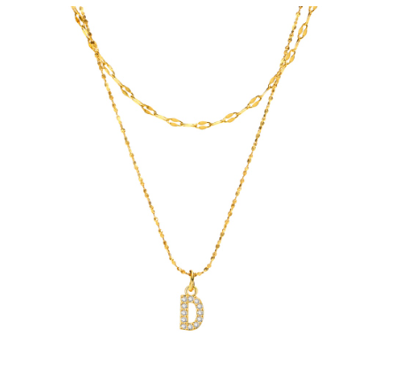 Vnox Double Layered Letter Initial Pendant Necklace,Gold Plated Shiny Zircon Alphabet Charm Necklace for Women D