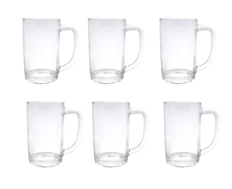 UNION GLASS Clear Glass Beer Mug Beer Lovers 535ml | 17.5oz [Set of 6]