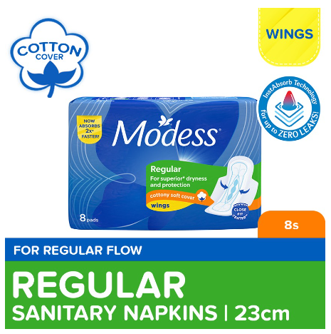Modess Regular Cottony Soft with Wings Sanitary Napkins 8s - Regular Flow, Fast Absorbing vs Leaks