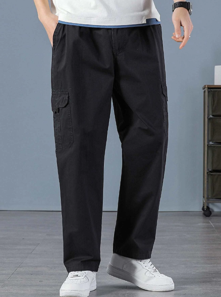 Manfinity Loose Fit Men's Solid Color Cargo Pants With Flap Pockets
