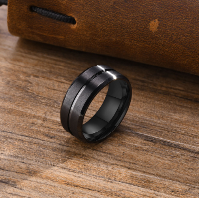 Black Men's Ring Black Stainless Steel Groove Ring for Men's