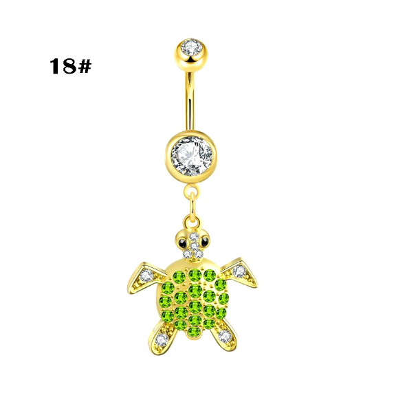Gold Belly Button Ring with Diamonds and Zirconia Belly Button Clasp Piercing Belly Button Nail