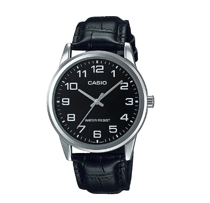 Casio  Black Leather Strap Quartz Watch for Men