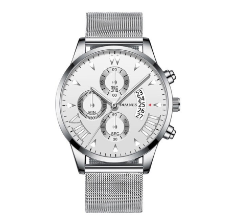 Luxury Gold Mens Stainless Steel Mesh Belt Quartz Watch Men Business Casual Wrist Watches Analog Clock Relo Ng Kalalakihan SILVER WHITE