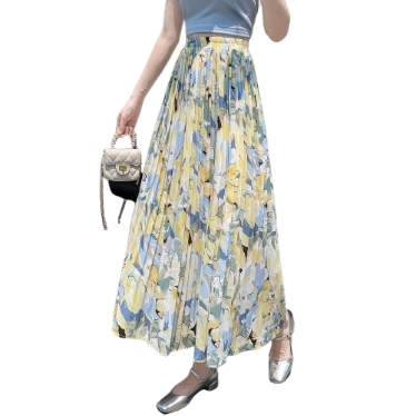 Lovito Casual Floral Ruched Pleated Maxi Skirts for Women LNE09166 (Multi-Color)