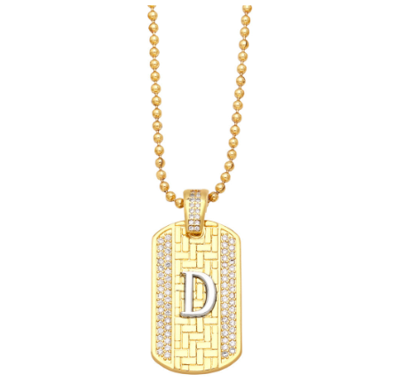 Luxury 18K Gold Plated Stainless Steel Ball Bead Chain 26 Letter Necklace Capital Initial Letter Name Pendant Nameplate Necklace Women D
