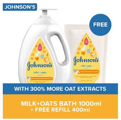 Johnson’s Milk+Oats Bath Sulit Pack (Bath 1000ml + Free 400ml Refill)
