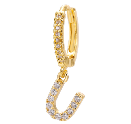 Letter Hoop Earrings Alphabet Zirconia Earings 14K Gold Ear Stud U