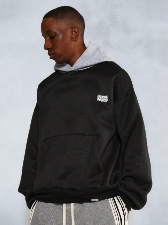 SUMWON Regular Fit Contrast Overhead Hoodie With Small Graphic Print