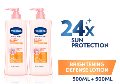 Vaseline Healthy Bright SPF24 Sun + Pollution Lotion 500ml (Bundle of 2)