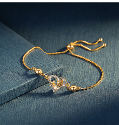 18k Gold Adjustable Bracelet With Box Zirconia Heart Bracelet For Women P137