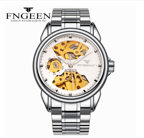 FNGEEN 8818 Men's Automatic Mechanical Watch  SILVER