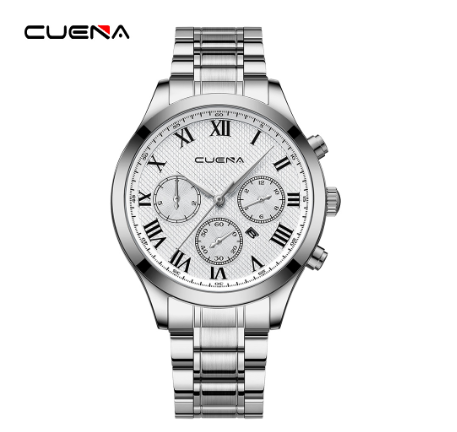 Original CUENA Men's Watches Fashion Vintage Creative Dial Casual Business Sport Gold Stainless Steel Water Resistant Quartz Analog 6059 05