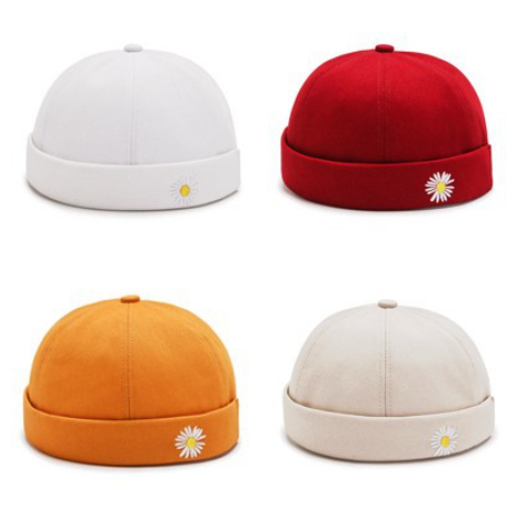 Embroidered Daisy Sailor Hat Quan Zhilong Korean Hat Retro Melon Leather Hat Pure Cotton Unisex Beanie Hat Skull Hat Various Colors Daisy Skull Hat