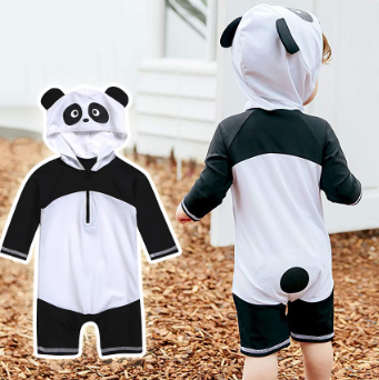 Baby Boy Baby Girl Infant Panda Long Sleeve One-piece Swimwear Kids Sunscreen Quick Drying Swimsuit Beachwear Surfing Suit